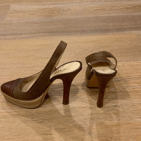 Prada platform brown heels unique two toned design size 36.5 - Picture 3 of 6
